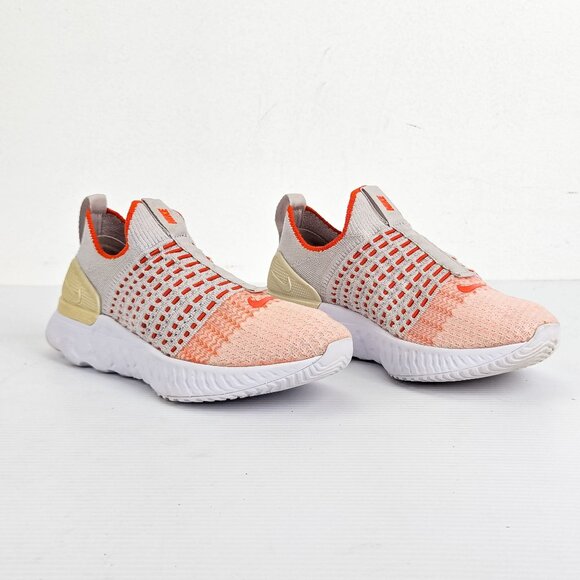 Nike Women React Phantom Orange grey Flyknit Running Sneakers sz 7.5 - Picture 1 of 6